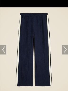 Navy Wide-Leg Track Pants with Ivory Side Stripes